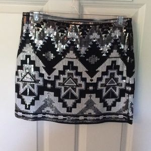 Black, white, silver Aztec skirt